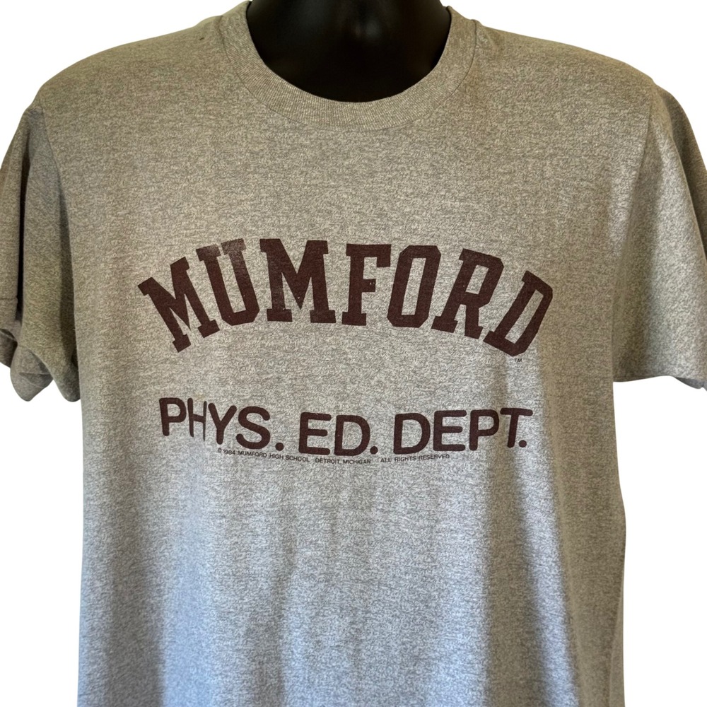 Vintage 1984 Mumford High School Phys Ed Dept T-Shirt Screen Stars XL Gray 80s - Picture 2 of 10